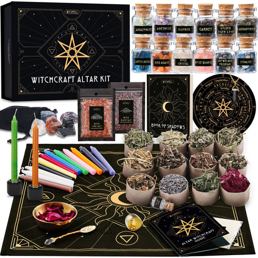 77 PCS Witchcraft Kit – Complete Altar Starter Set with Herbs, Crystals, Candles & Pendulum Board