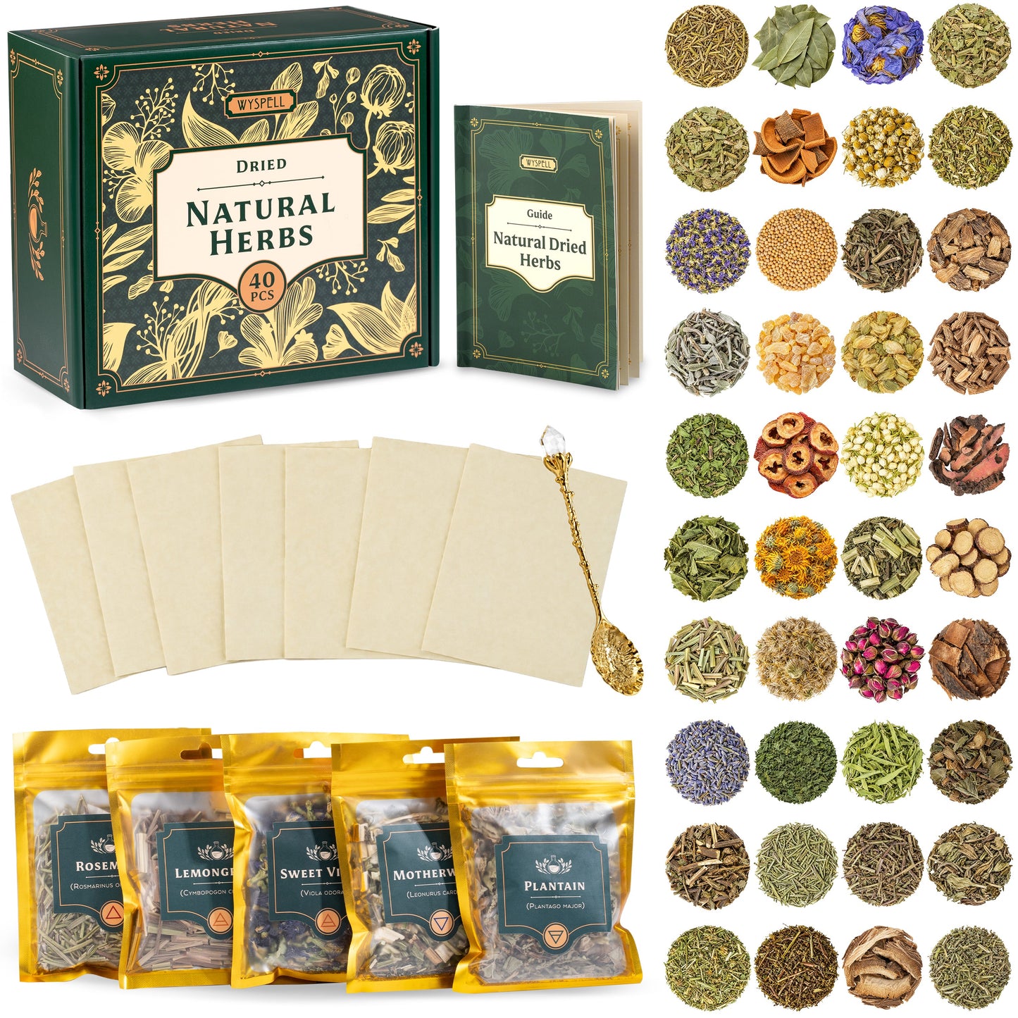 40-Piece Witchcraft Herb Kit | Dried Herbs & Flowers with Guide