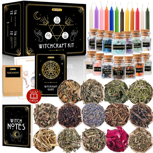 54 PCS Witchcraft Kit – Complete Beginner Altar Starter Set with Herbs, Crystals, Candles & Spell Supplies