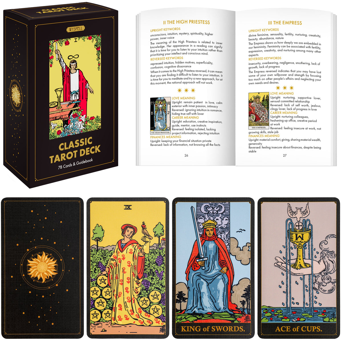 Classic Black Tarot Deck with Guidebook – 78 Card Beginner-Friendly Tarot Set
