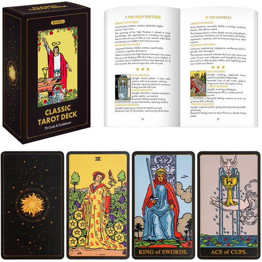 Classic Black Tarot Deck with Guidebook – 78 Card Beginner-Friendly Tarot Set