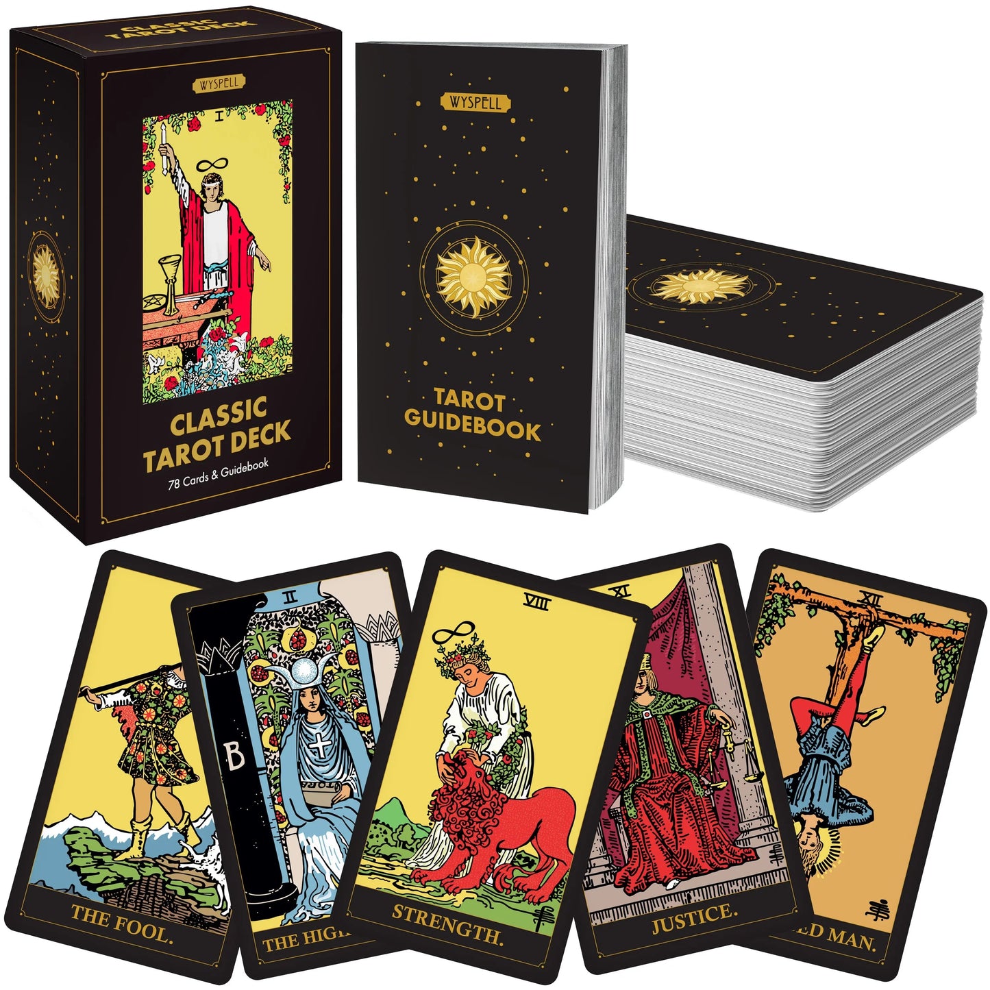Classic Black Tarot Deck with Guidebook – 78 Card Beginner-Friendly Tarot Set