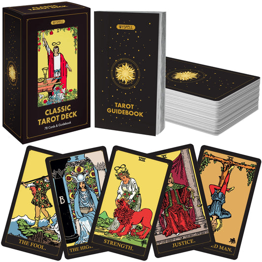 Classic Black Tarot Deck with Guidebook – 78 Card Beginner-Friendly Tarot Set