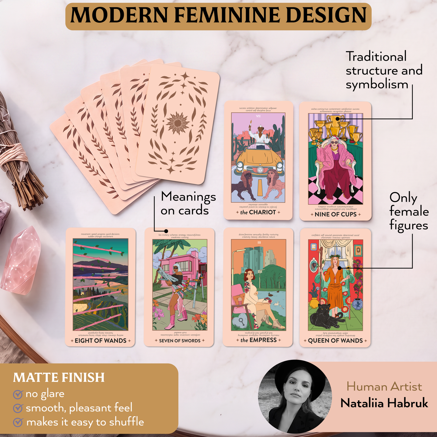 Neoteric Feminine Tarot Keyword Edition with Guidebook – 78-Card Beginner Tarot Deck
