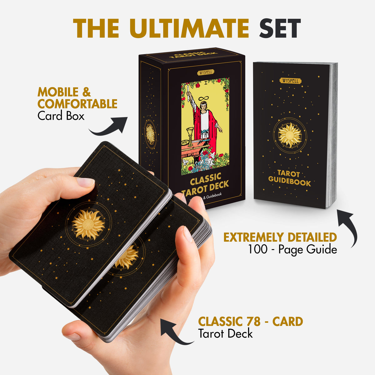 Classic Black Tarot Deck with Guidebook – 78 Card Beginner-Friendly Tarot Set