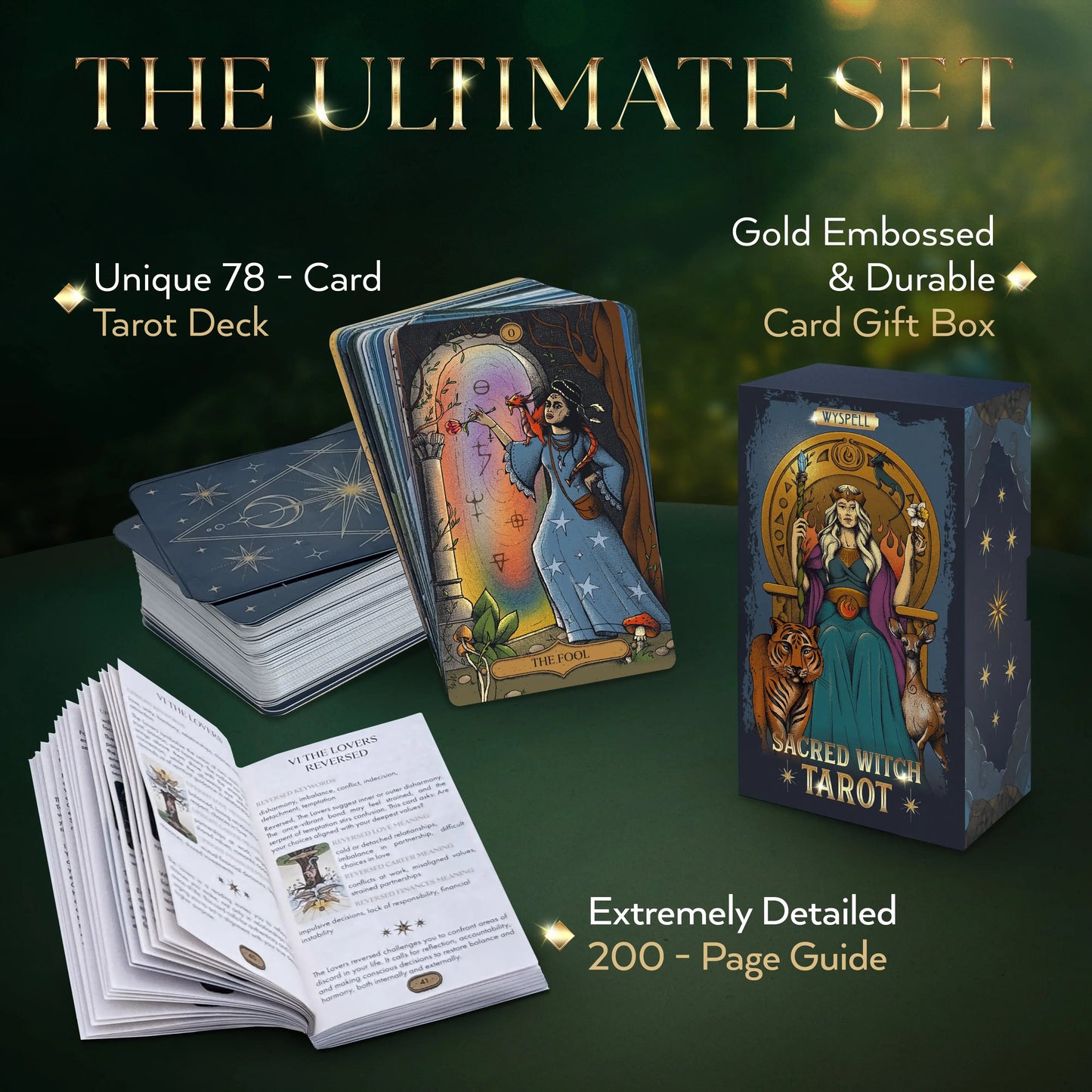 Sacred Witch Tarot Deck with 200-Page Guide Book | Folklore, Herbal Wisdom & Mystical Tarot Cards