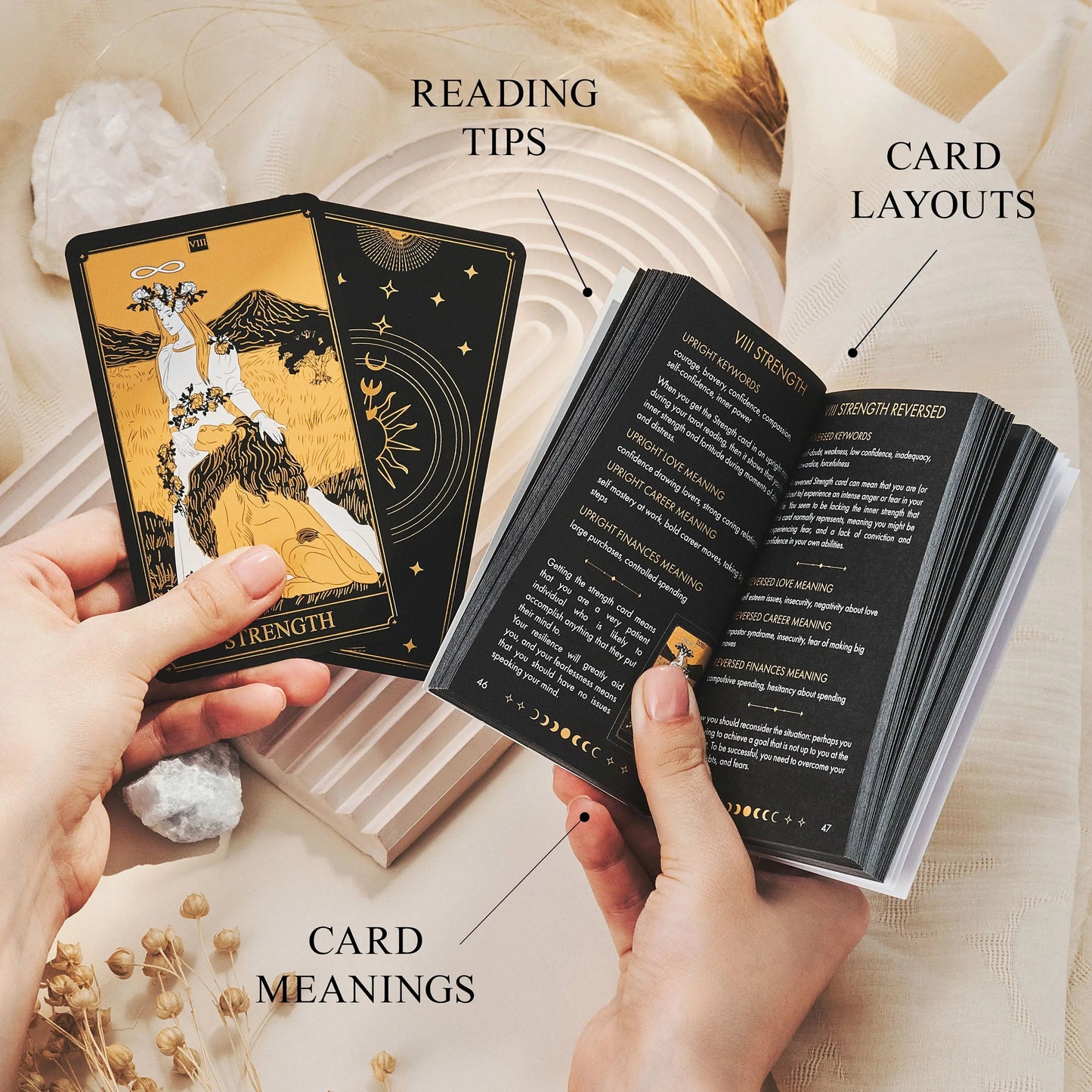 Gold Tarot Deck with Guidebook – Black & Gold 78 Card Tarot Set