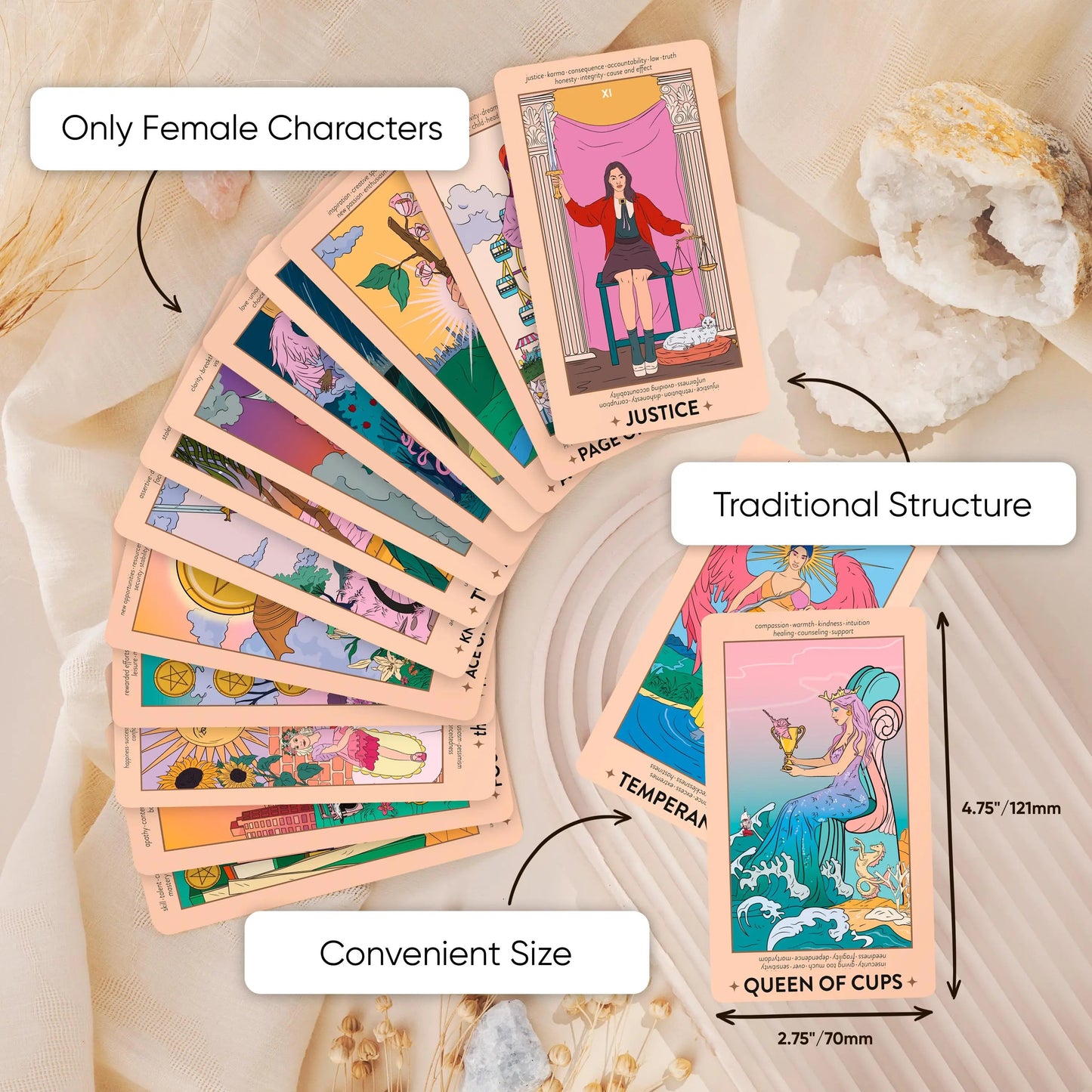 Neoteric Feminine Tarot Keyword Edition with Guidebook – Black & Gold Beginner Tarot Deck