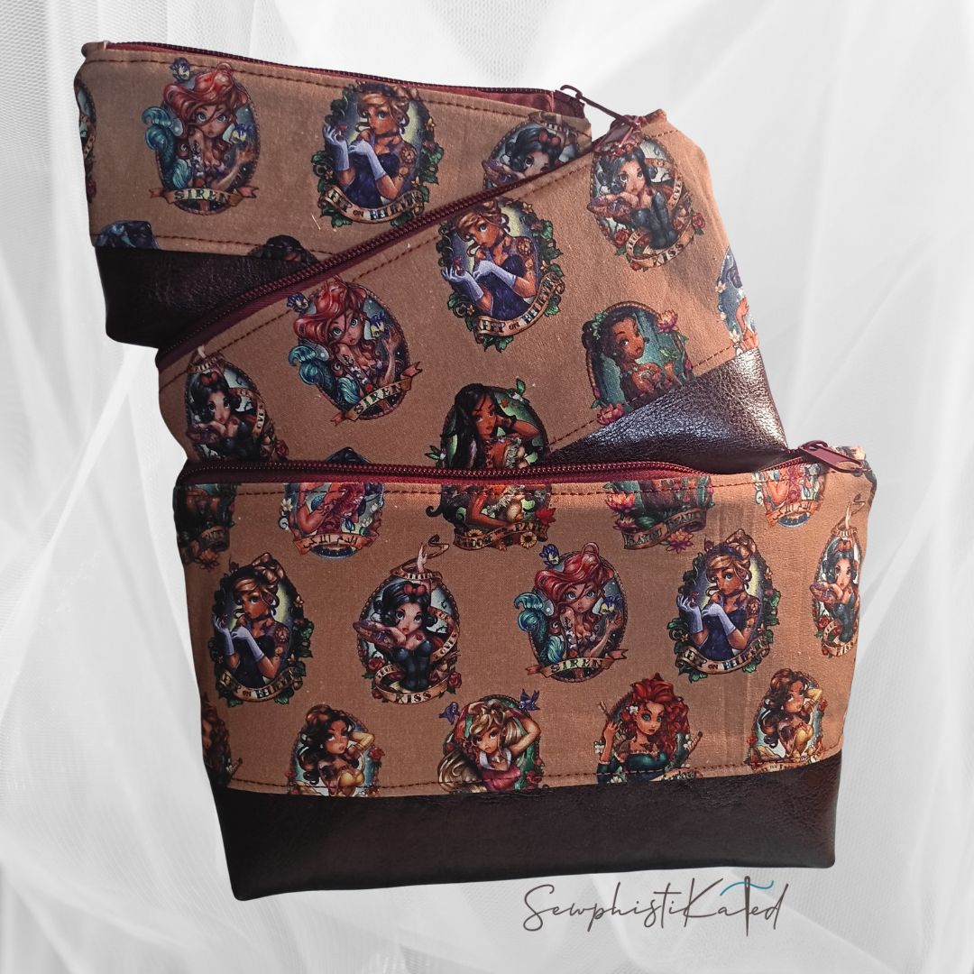 Gothic Princess Makeup Bag Set – 3pc or 4pc Waterproof Lined Cosmetic Bags