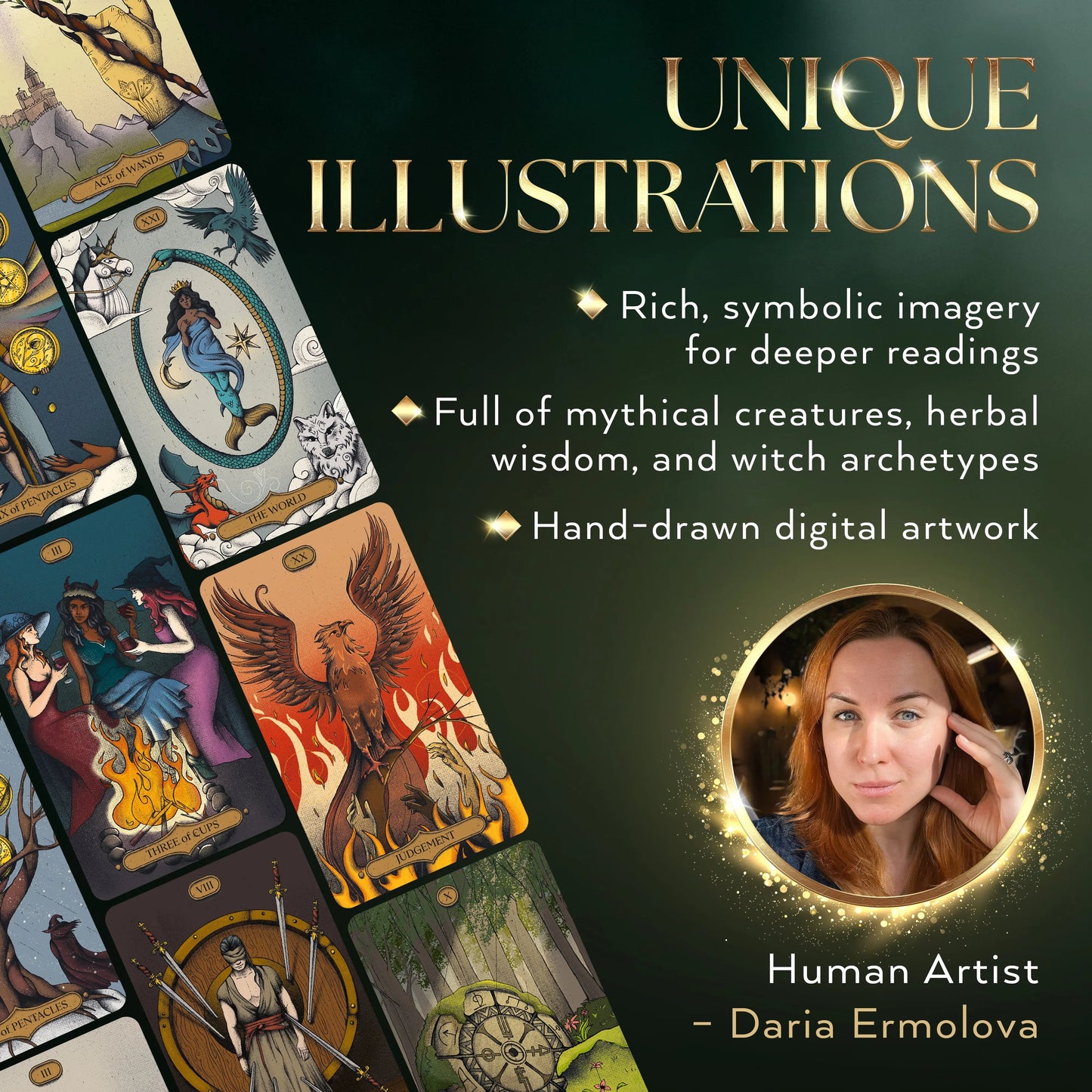 Sacred Witch Tarot Deck with 200-Page Guide Book | Folklore, Herbal Wisdom & Mystical Tarot Cards