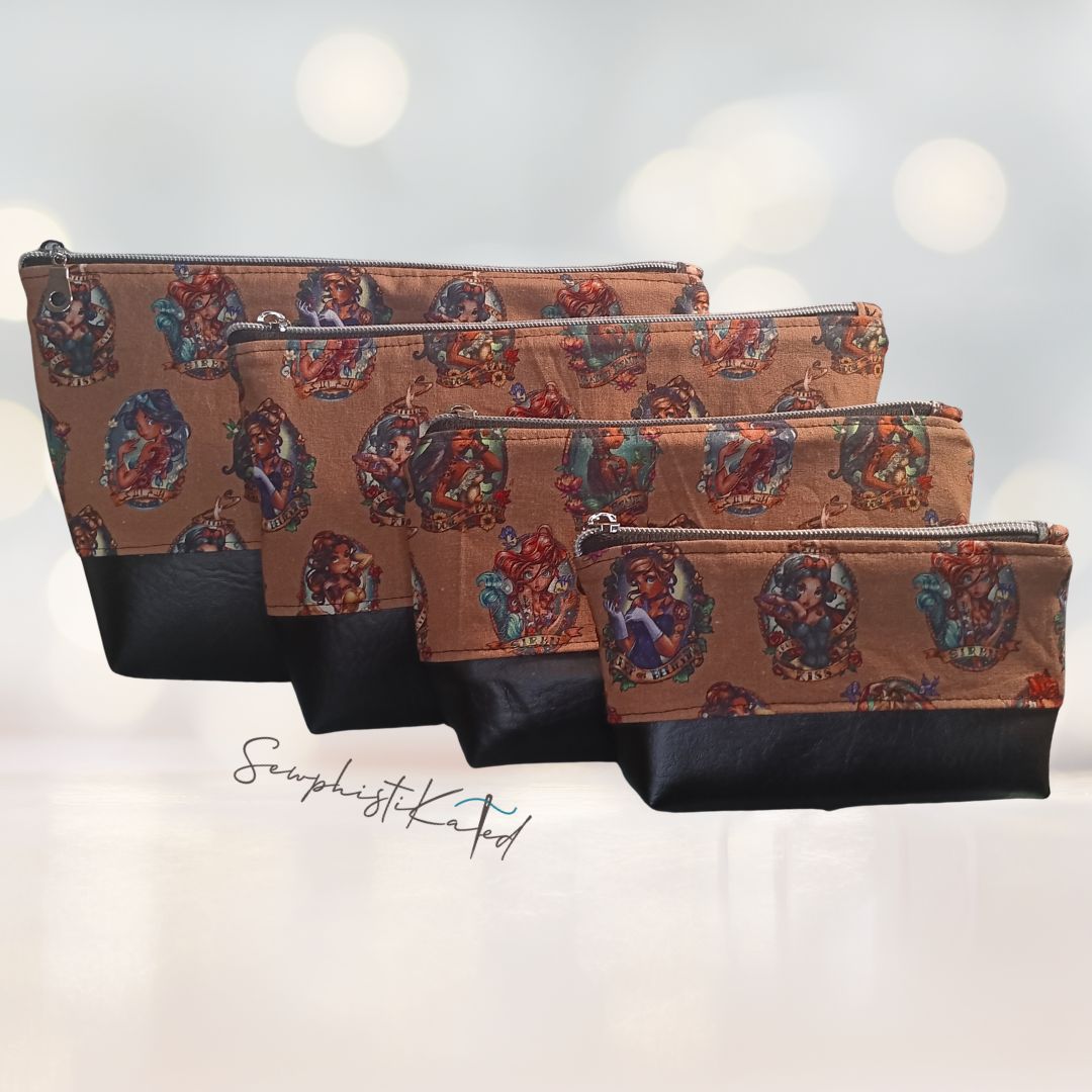 Gothic Princess Makeup Bag Set – 3pc or 4pc Waterproof Lined Cosmetic Bags