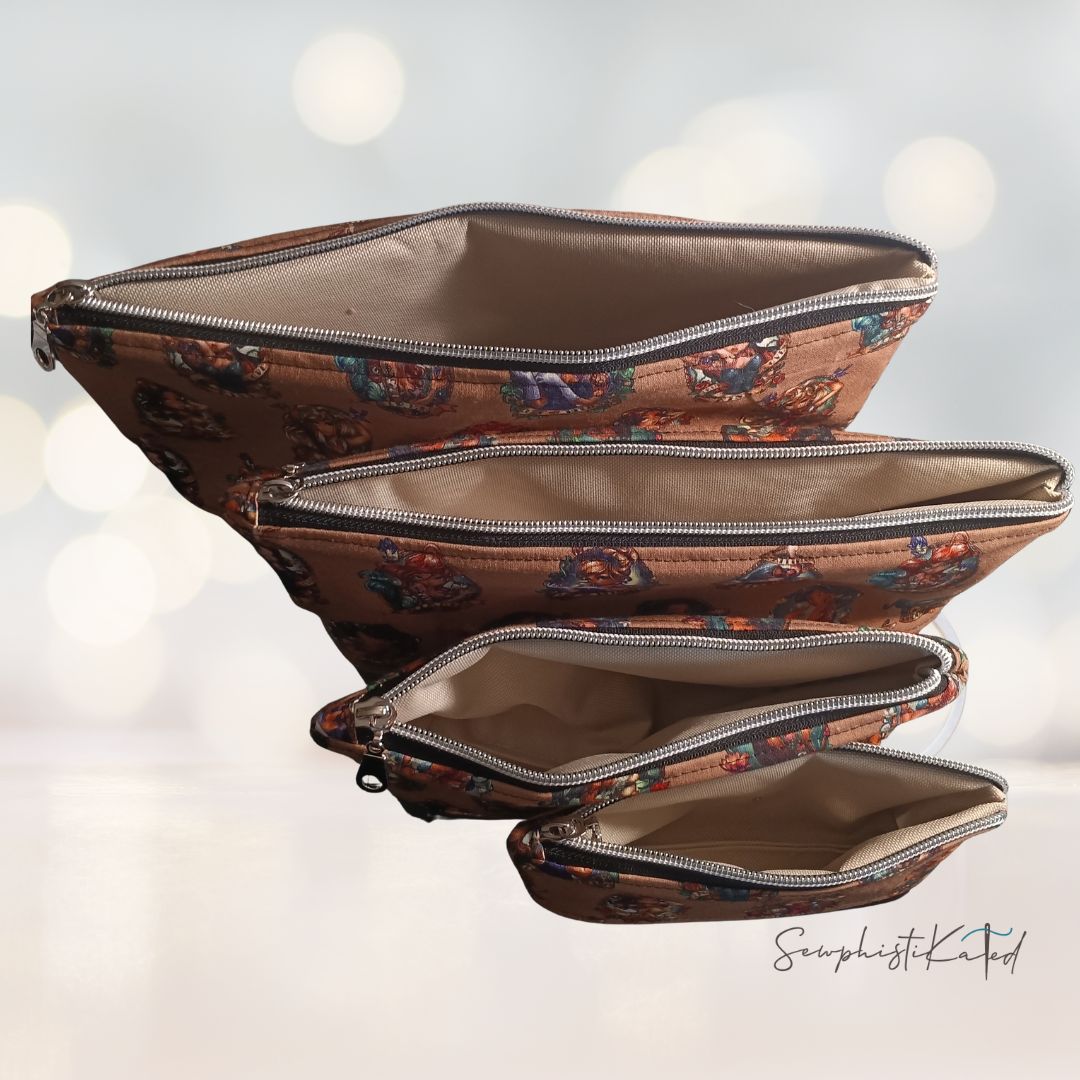 Gothic Princess Makeup Bag Set – 3pc or 4pc Waterproof Lined Cosmetic Bags