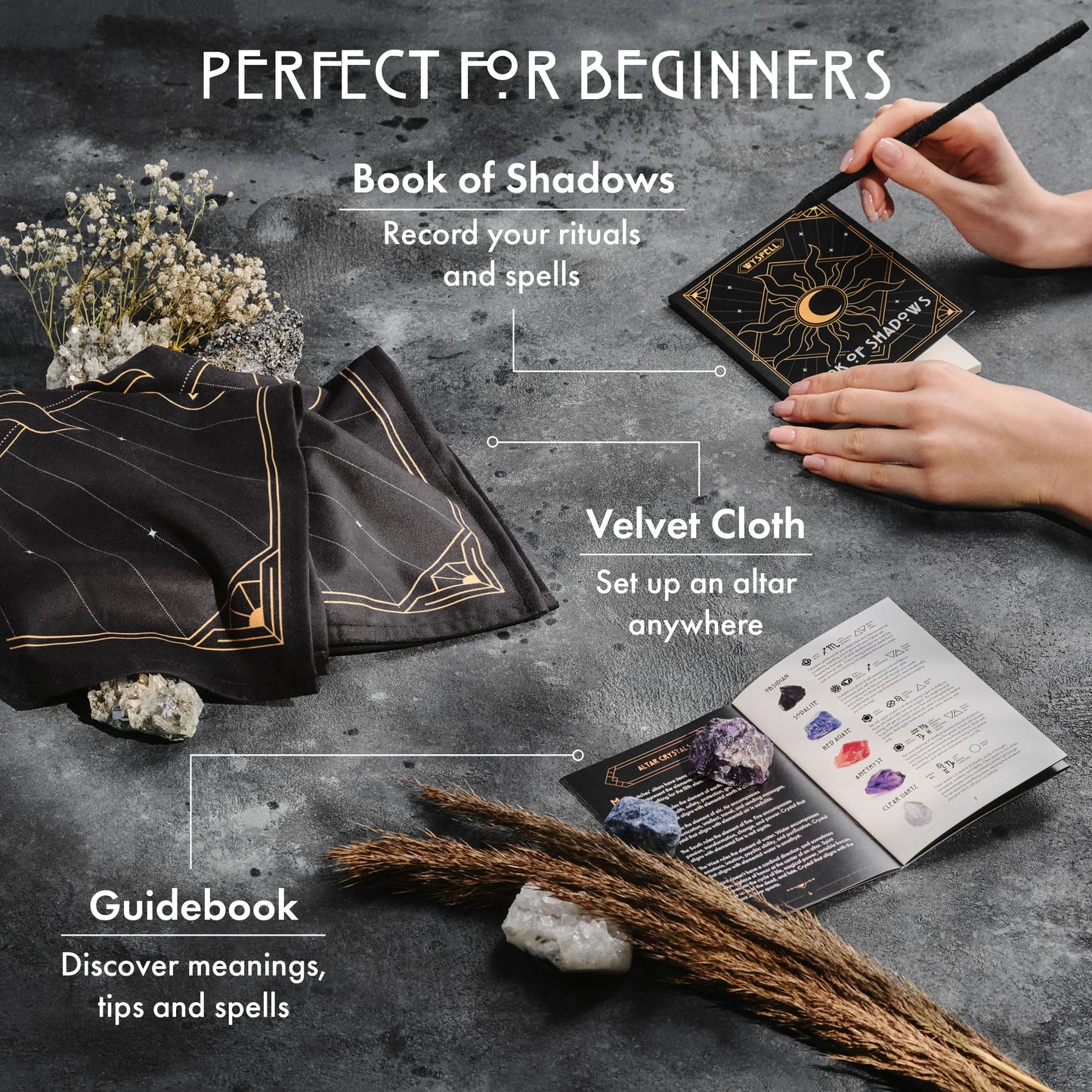 77 PCS Witchcraft Kit – Complete Altar Starter Set with Herbs, Crystals, Candles & Pendulum Board