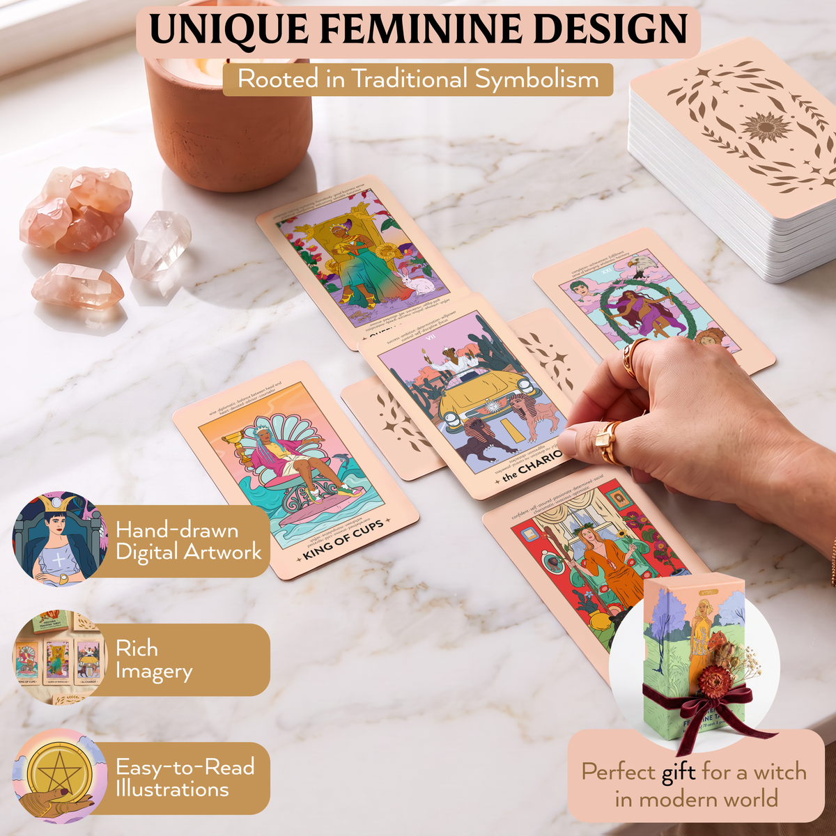 Neoteric Feminine Tarot Keyword Edition with Guidebook – 78-Card Beginner Tarot Deck