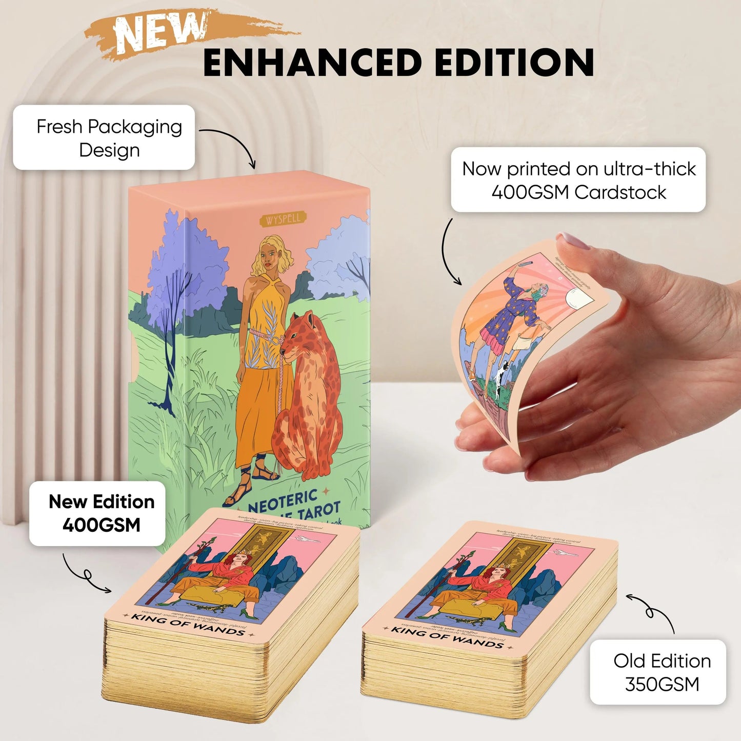Neoteric Feminine Tarot Keyword Edition with Guidebook – Black & Gold Beginner Tarot Deck