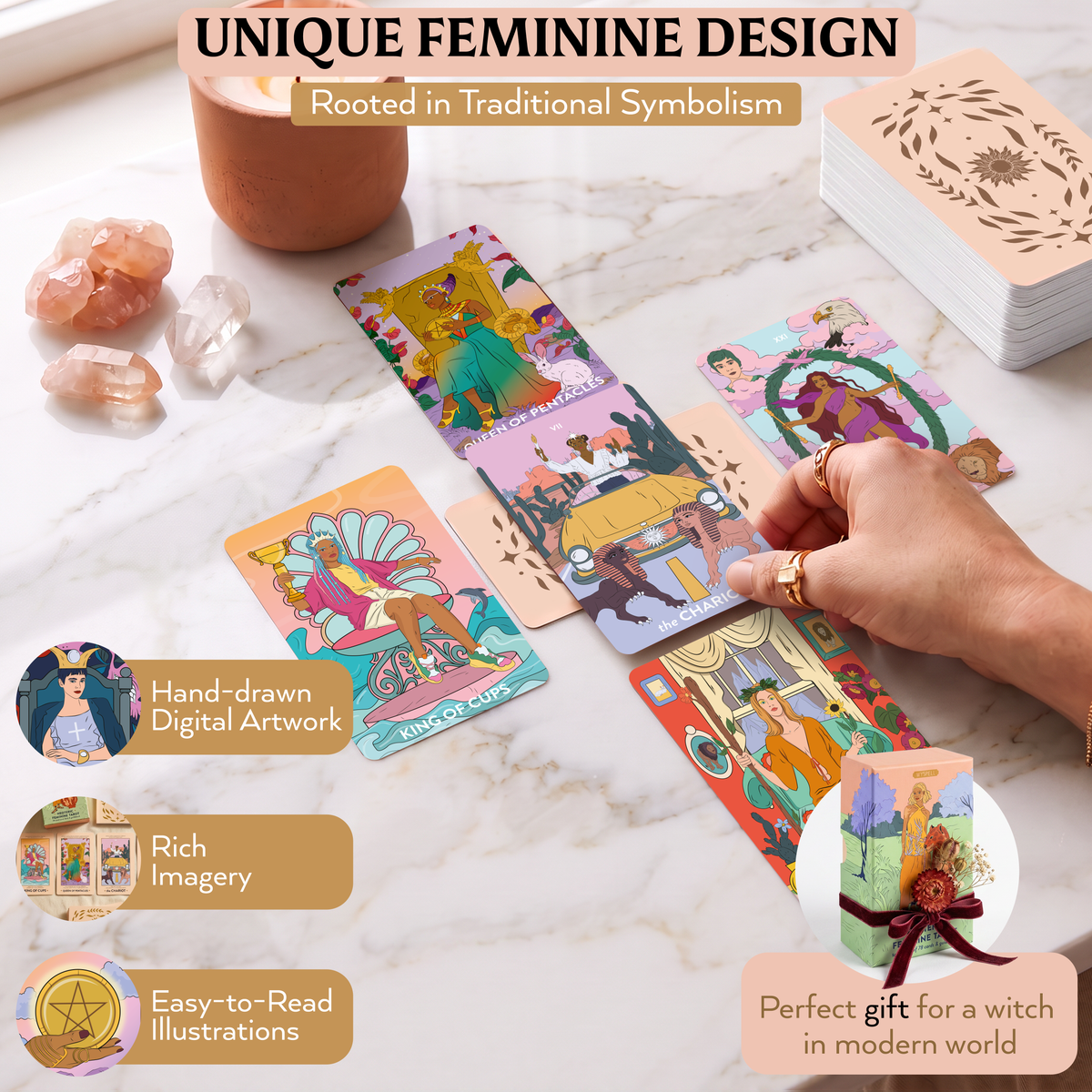 Neoteric Feminine Tarot (Full Resolution) – Modern 78-Card Tarot Deck with 200-Page Guidebook