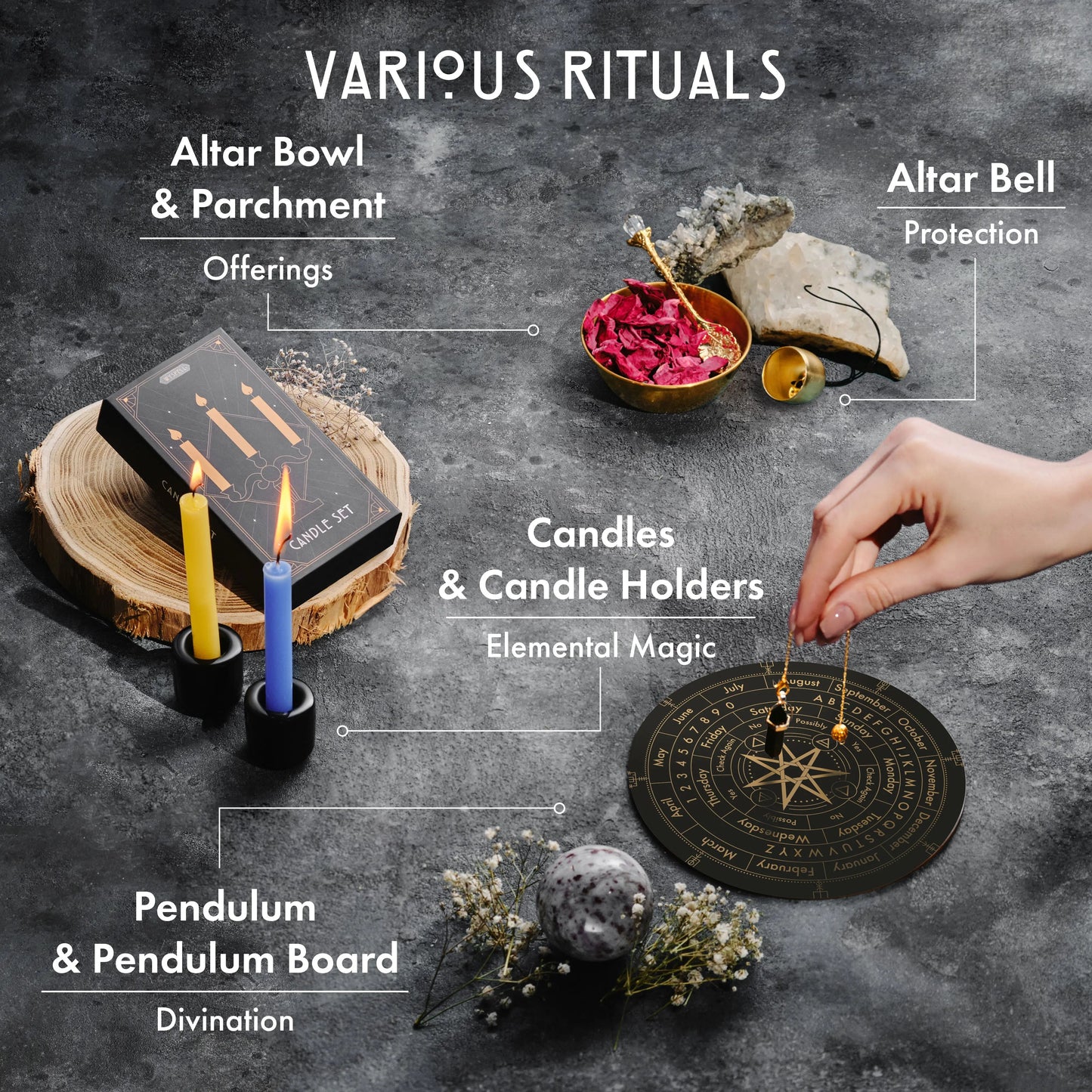 77 PCS Witchcraft Kit – Complete Altar Starter Set with Herbs, Crystals, Candles & Pendulum Board