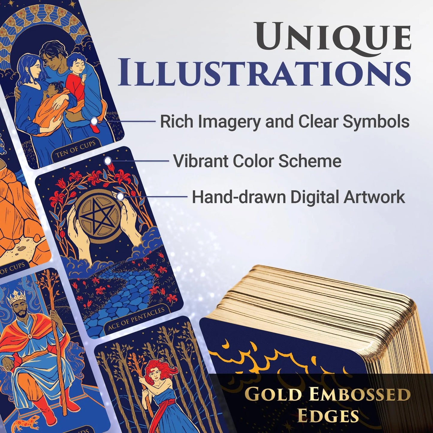 Starlight Blue Tarot Deck with Guidebook – Gold Edge Celestial 78 Card Tarot Set