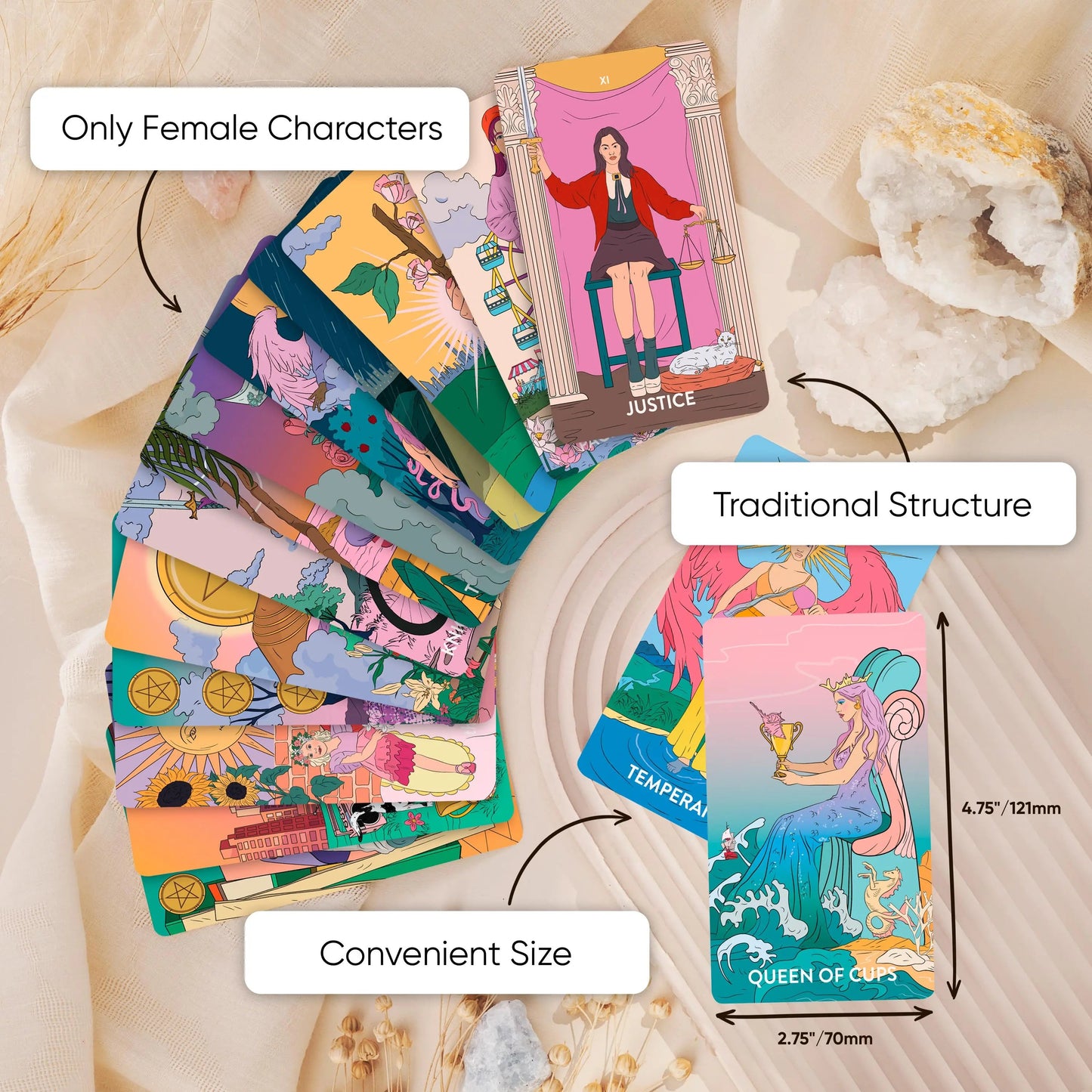 Neoteric Feminine Tarot Deck with Guidebook – Black & Gold 78 Card Tarot Set
