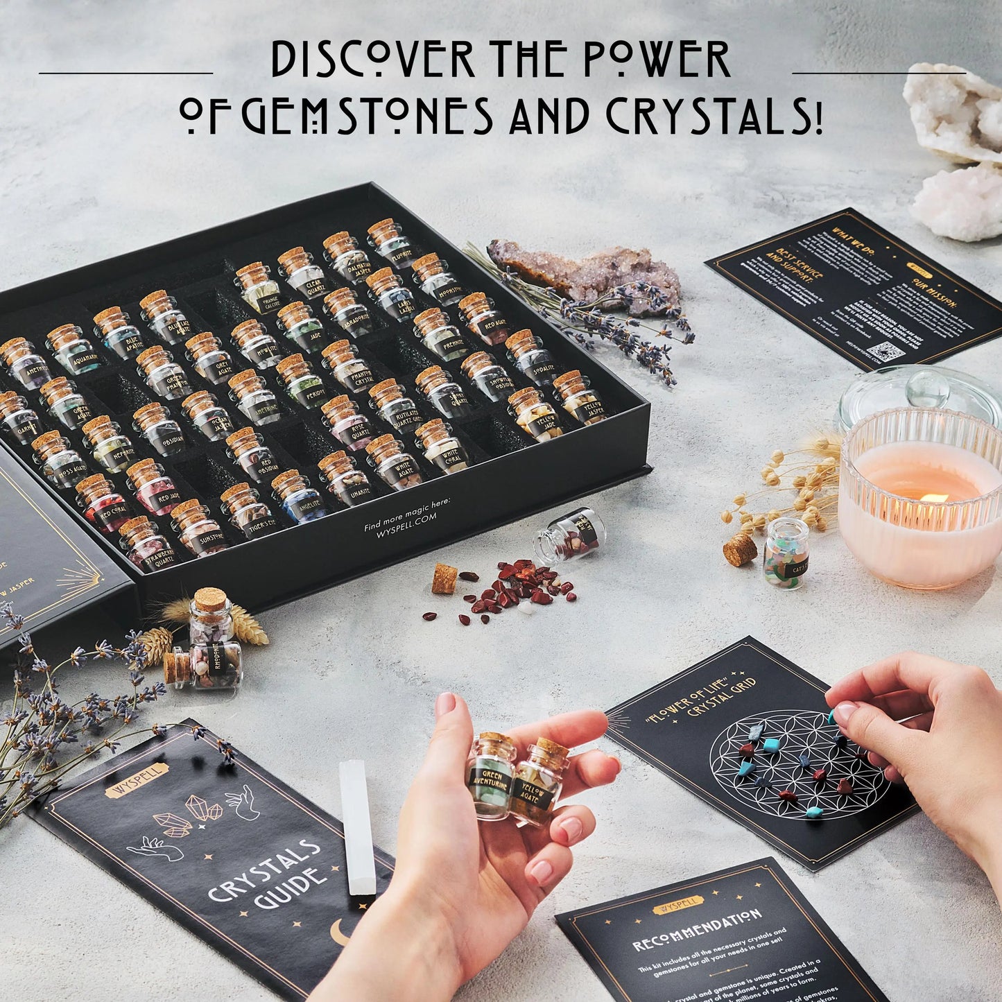 50-Piece Gemstone & Crystal Kit for Spell Jars, Chakra Healing & Crafting