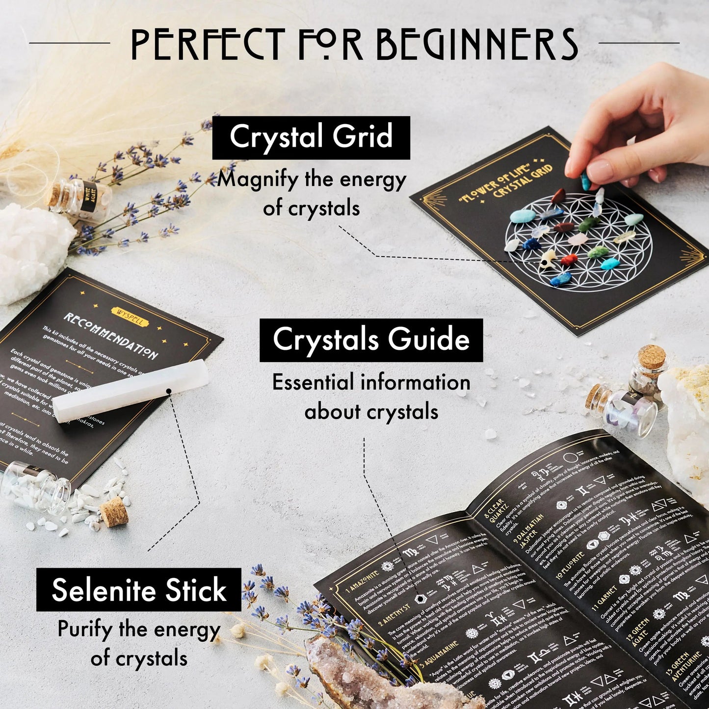 30 PCS Gemstone Kit – Crystals for Witchcraft, Crystal Grids, Chakra Healing & Spellwork