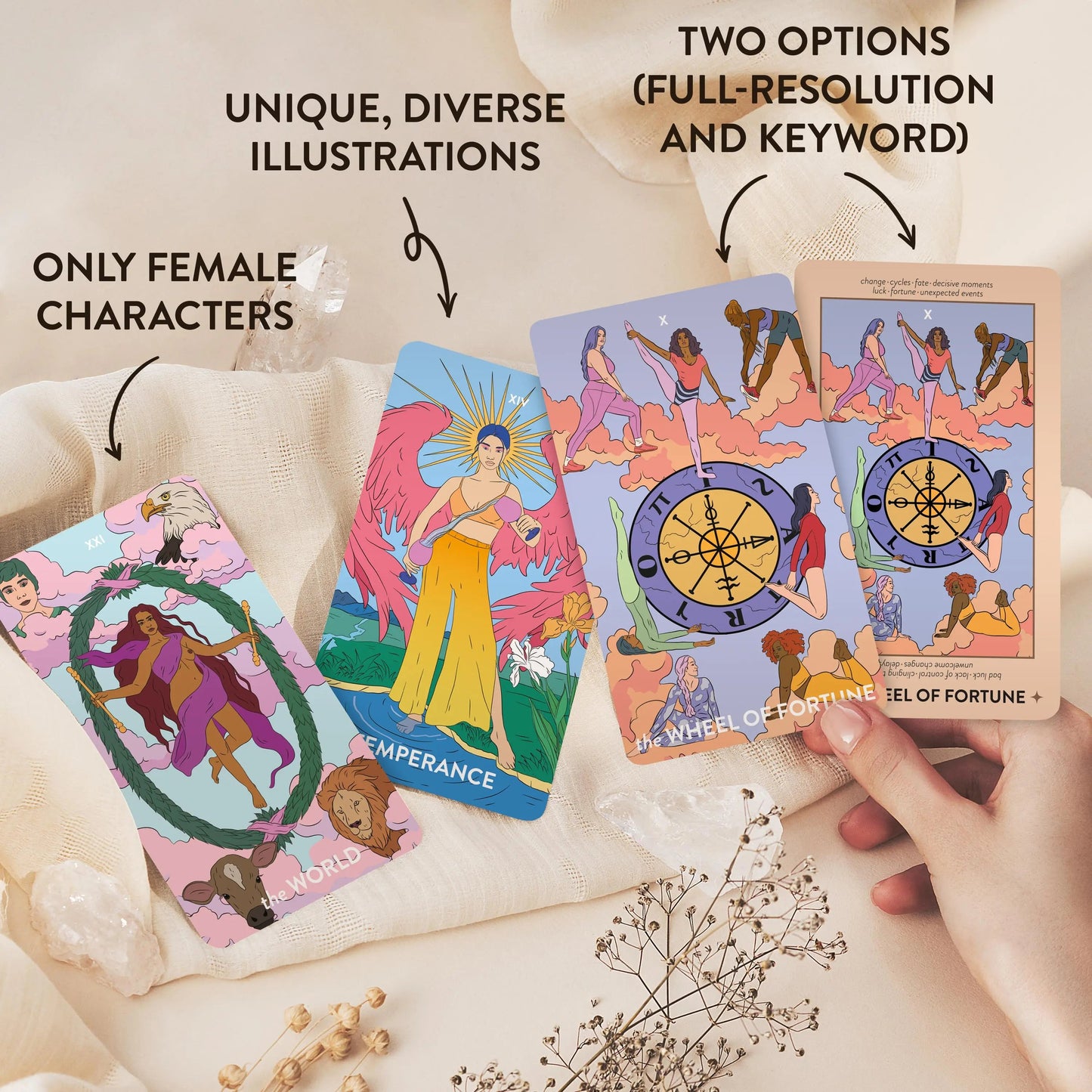 Neoteric Feminine Tarot Deck with Guidebook – Black & Gold 78 Card Tarot Set
