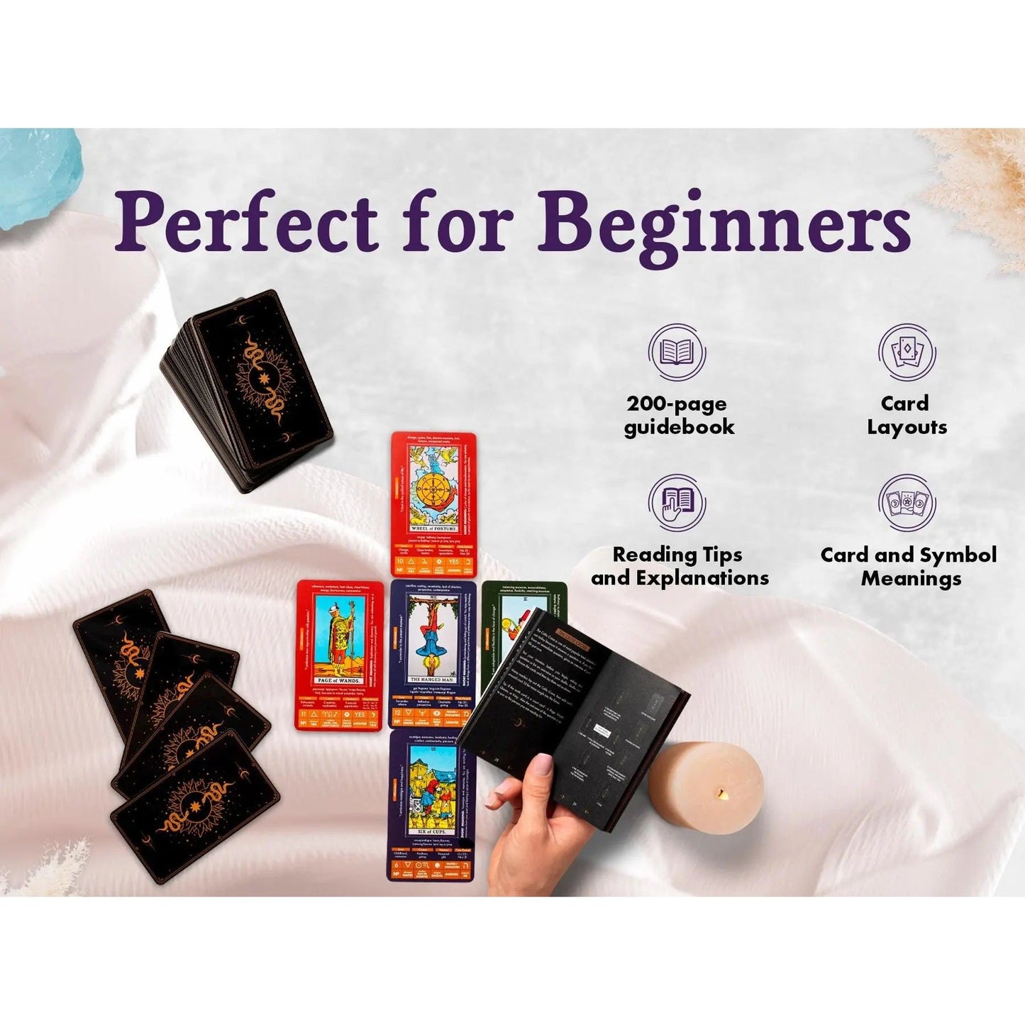Learning Tarot Deck with Guidebook – Beginner Tarot Cards for Intuitive Readings