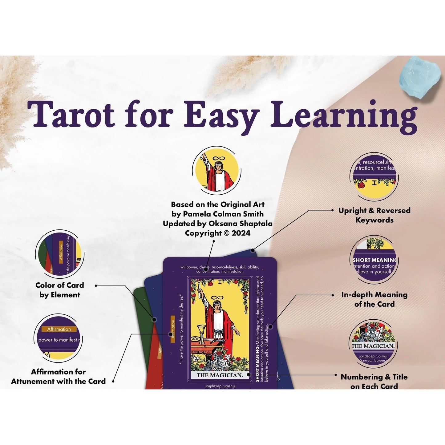 Learning Tarot Deck with Guidebook – Beginner Tarot Cards for Intuitive Readings