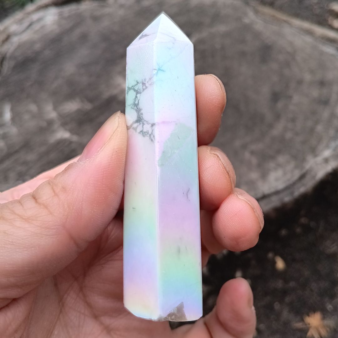Aura Howlite Tower – Rainbow Iridescent Crystal Point