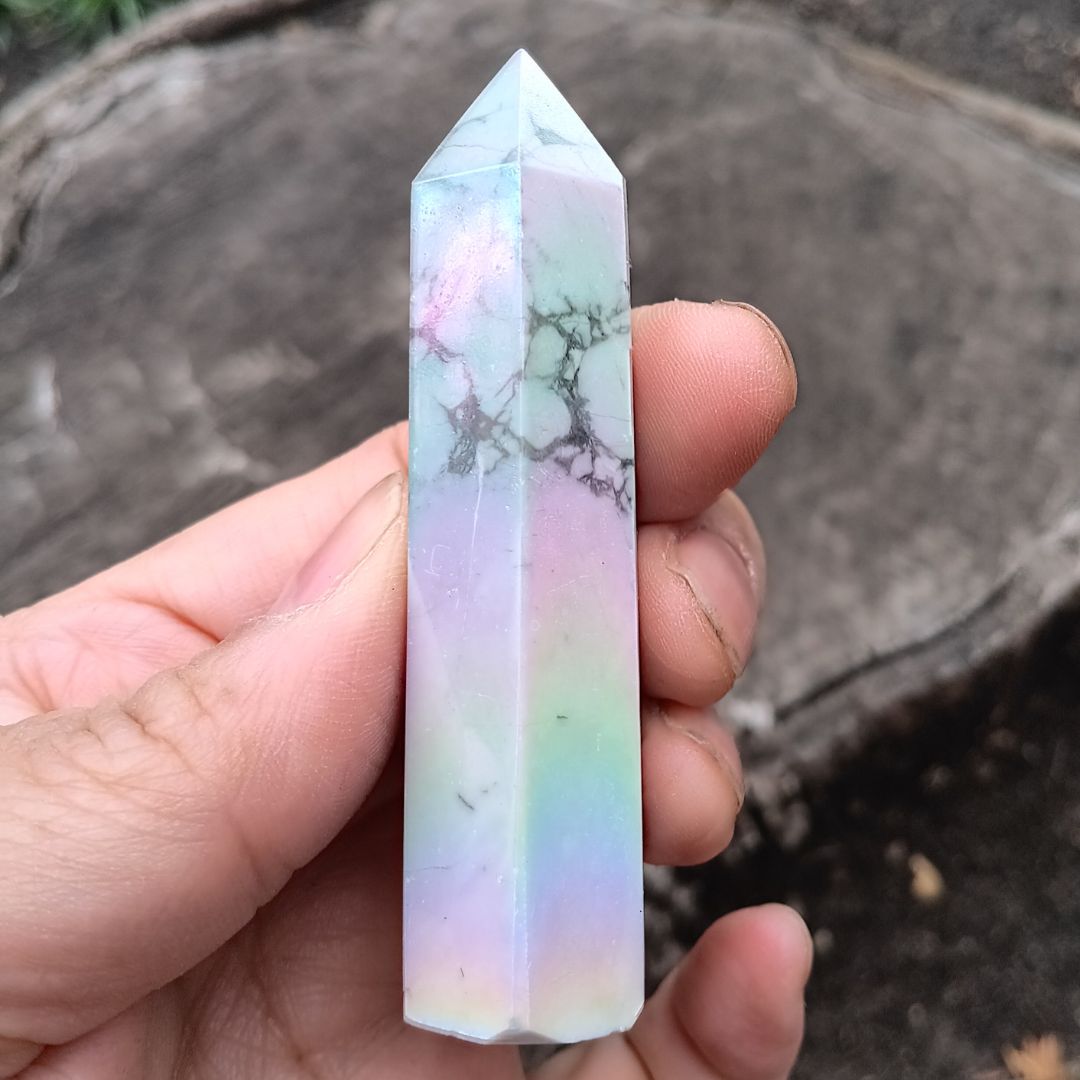 Aura Howlite Tower – Rainbow Iridescent Crystal Point