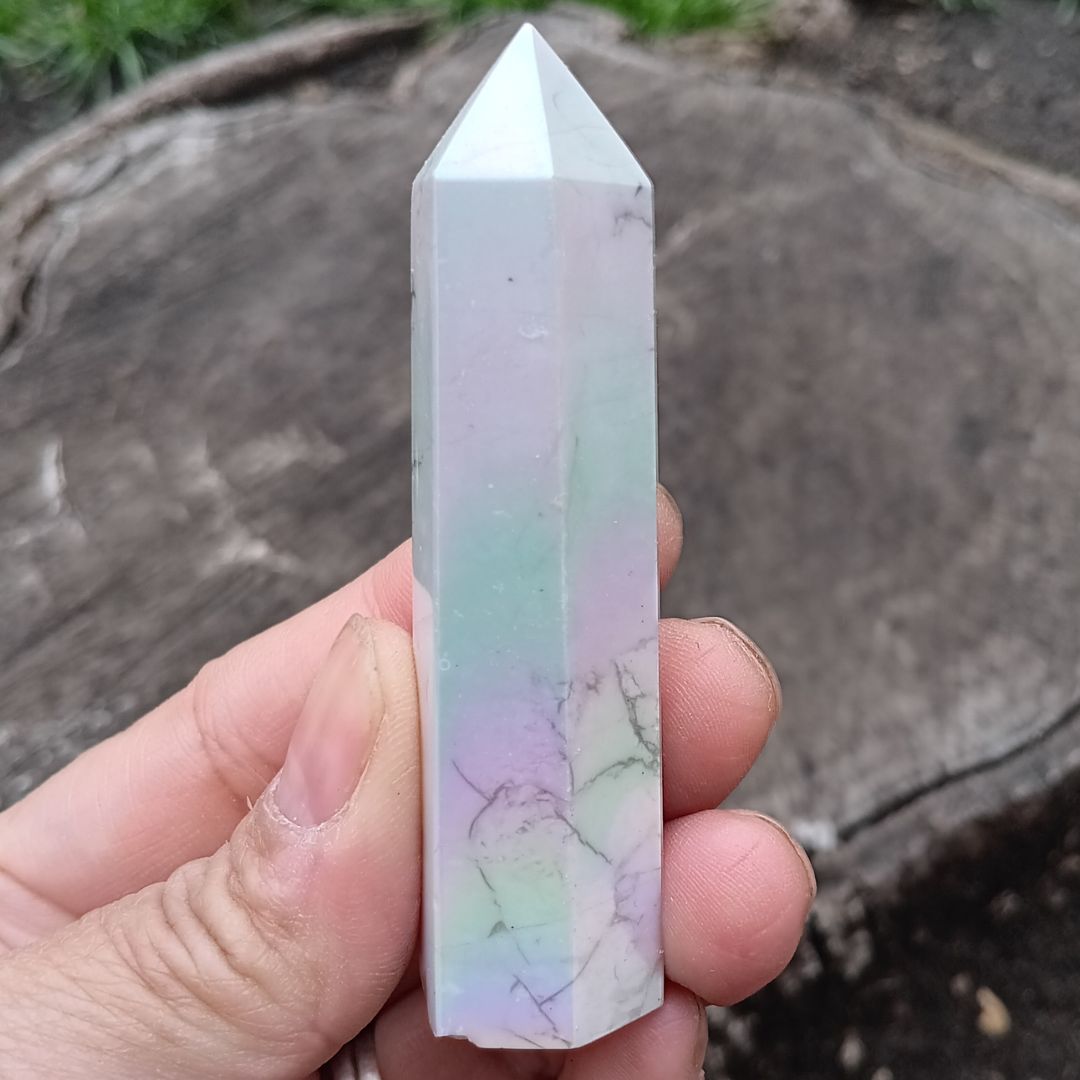 Aura Howlite Tower – Rainbow Iridescent Crystal Point