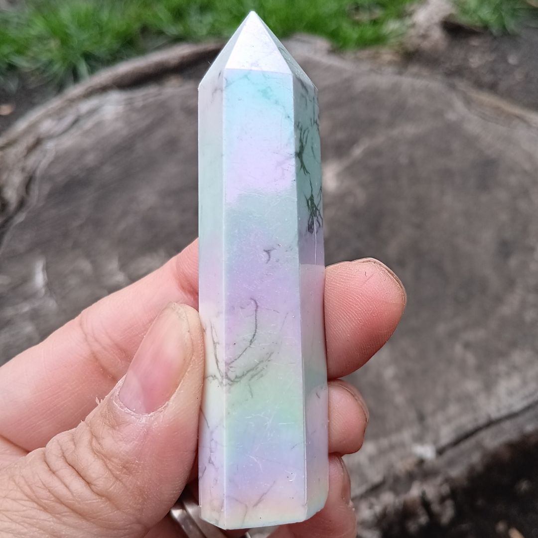 Aura Howlite Tower – Rainbow Iridescent Crystal Point