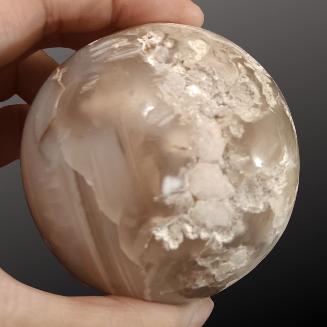 Cherry Flower Agate Sphere – 69mm Natural Crystal Sphere for Growth, Self-Discovery & New Beginnings