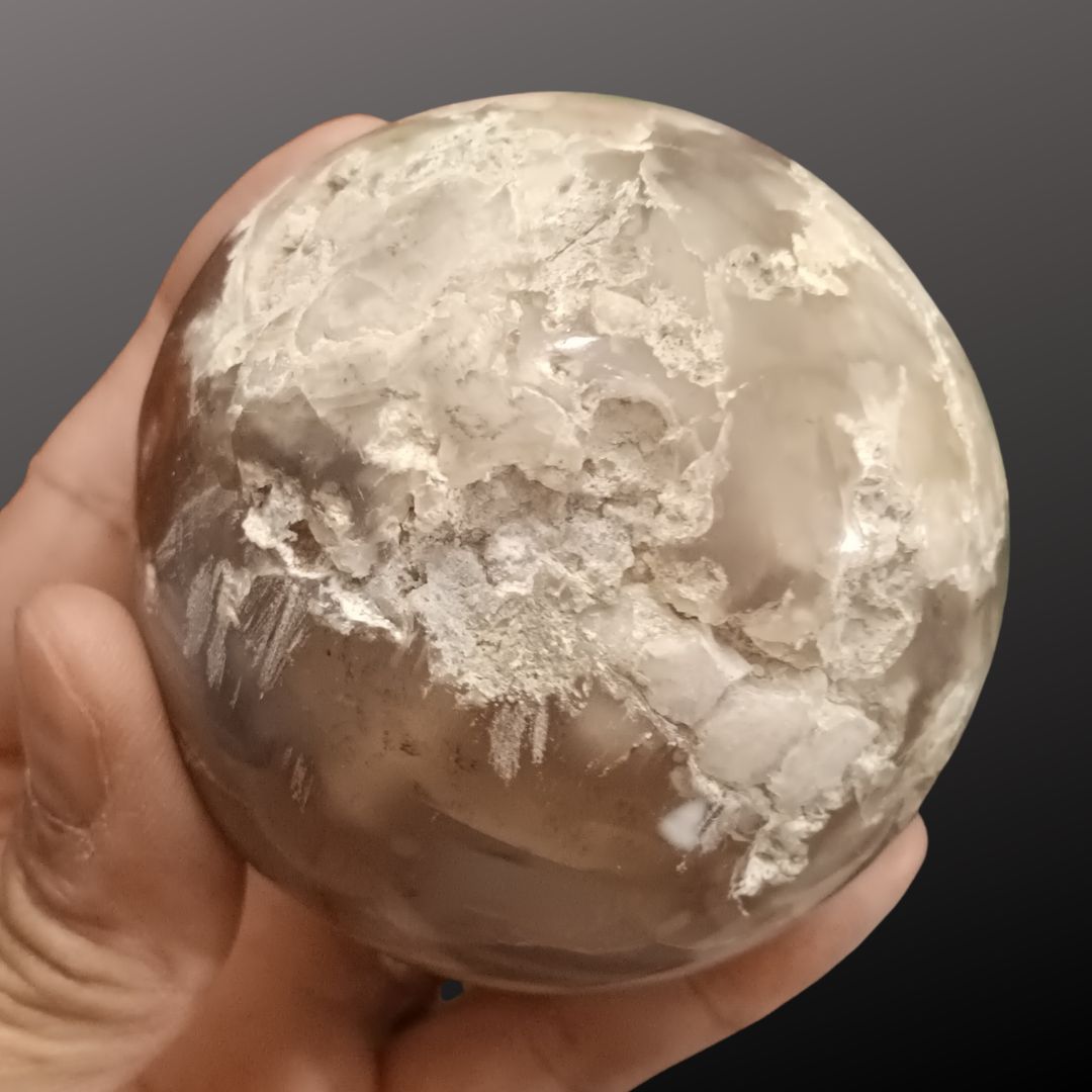 Cherry Flower Agate Sphere – 69mm Natural Crystal Sphere for Growth, Self-Discovery & New Beginnings