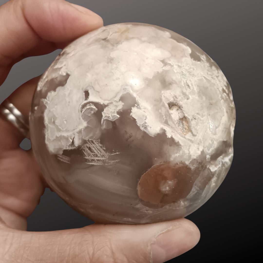 Cherry Flower Agate Sphere – 69mm Natural Crystal Sphere for Growth, Self-Discovery & New Beginnings