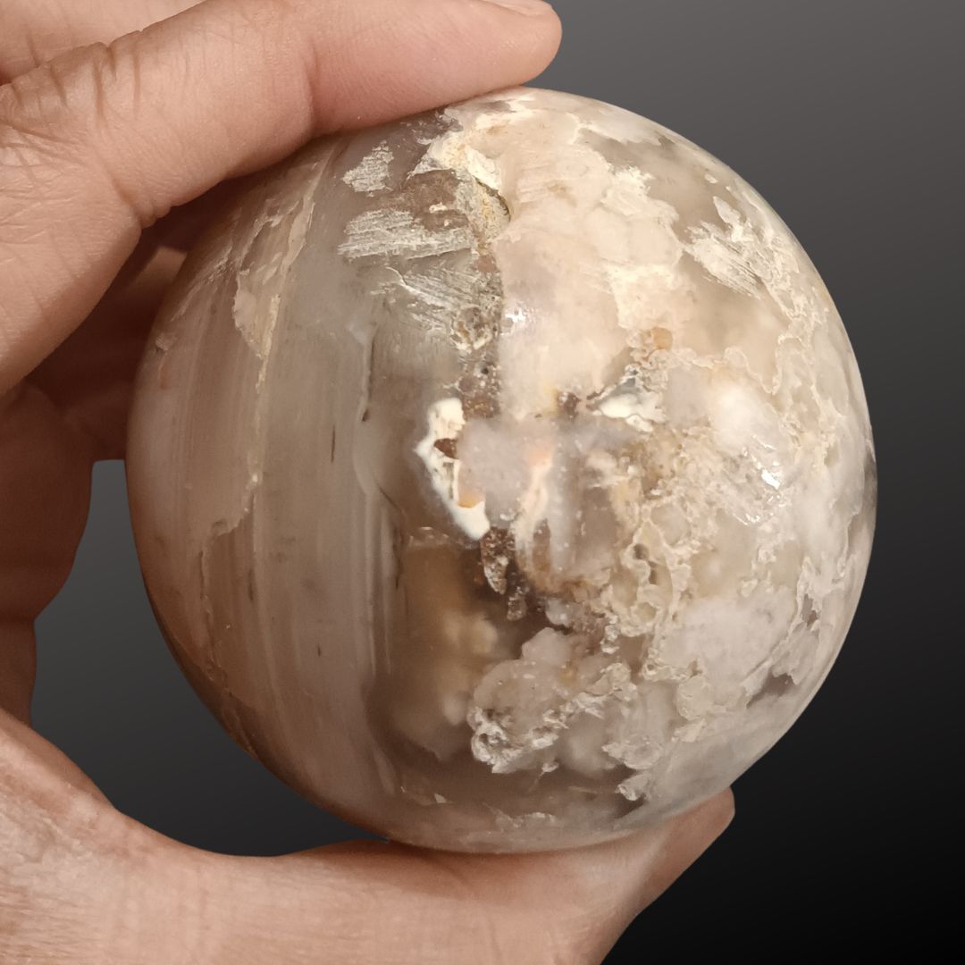 Cherry Flower Agate Sphere – 69mm Natural Crystal Sphere for Growth, Self-Discovery & New Beginnings