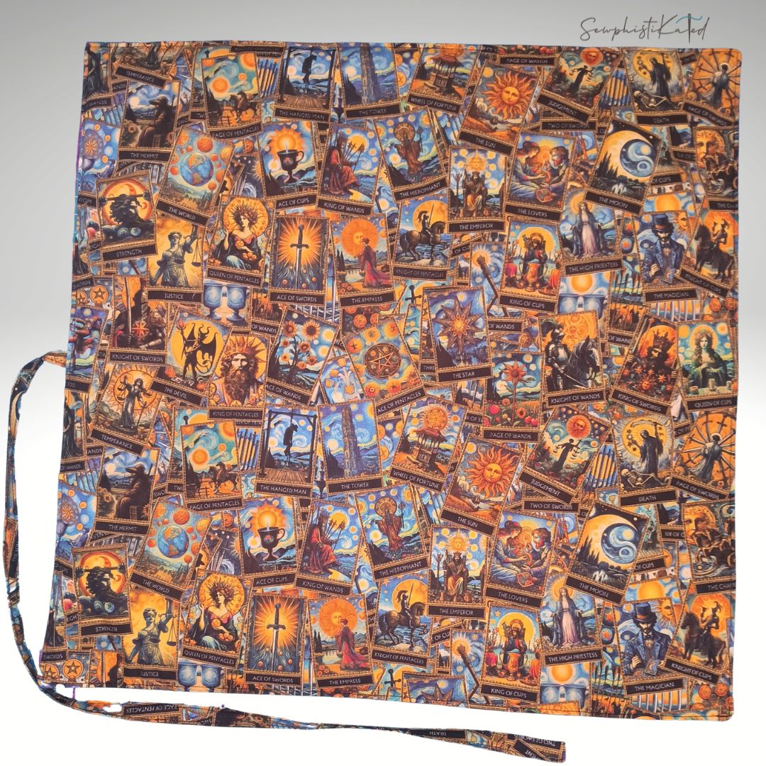 Classic Tarot & Black Cat Reading Mat, Deck Wrap & Altar Cloth | Reversible Padded Tarot Accessory