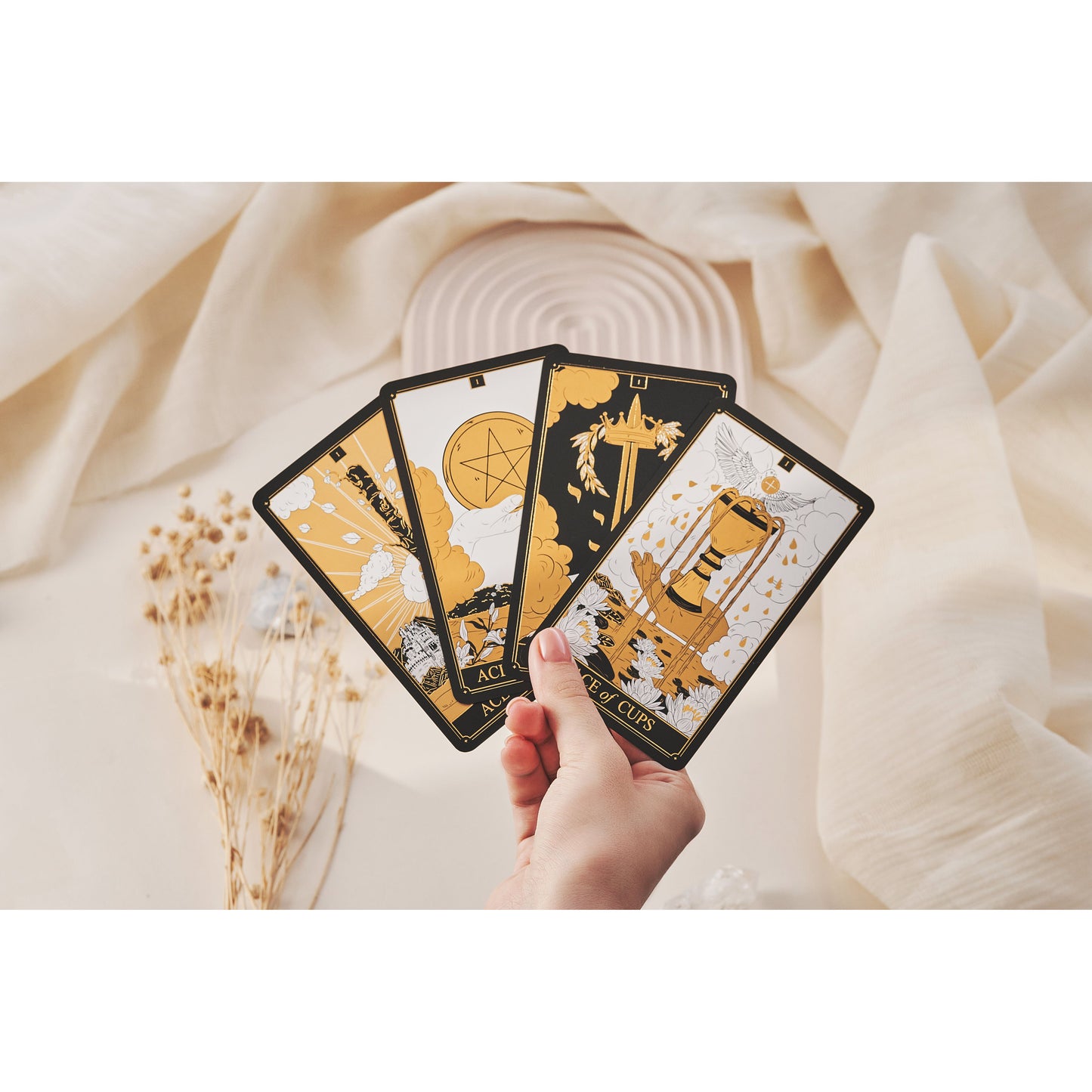 Gold Tarot Deck with Guidebook – Black & Gold 78 Card Tarot Set