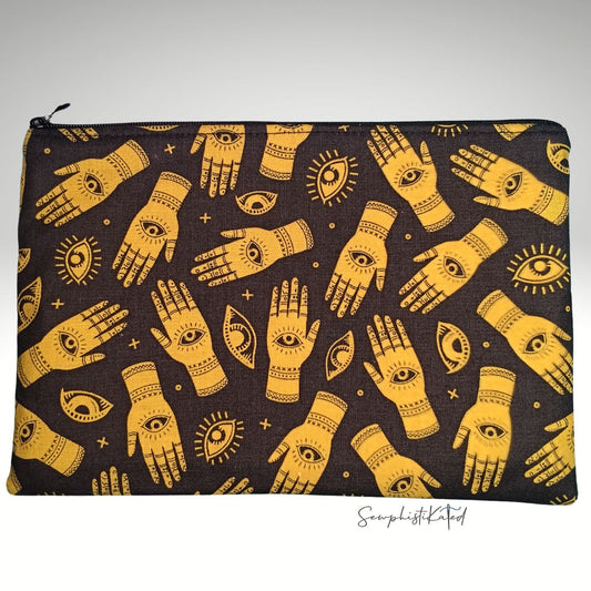 Evil Eye Palmistry & Tree of Life Zipper Pouch | Handmade Cotton Bag