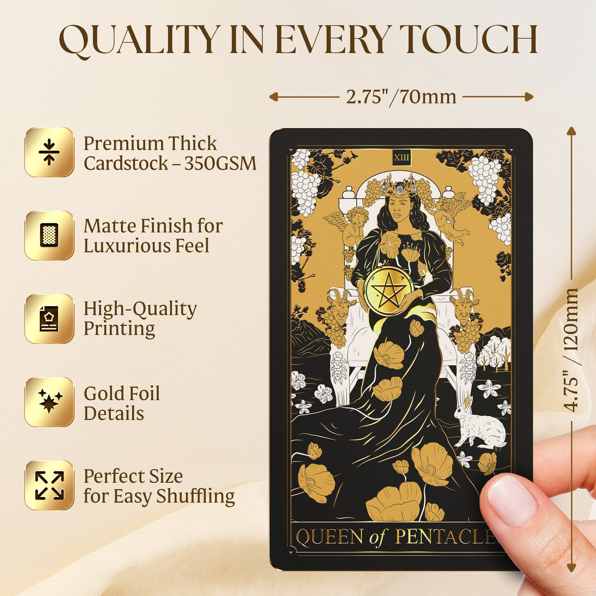 Gold Tarot Deck with Guidebook – Black & Gold 78 Card Tarot Set