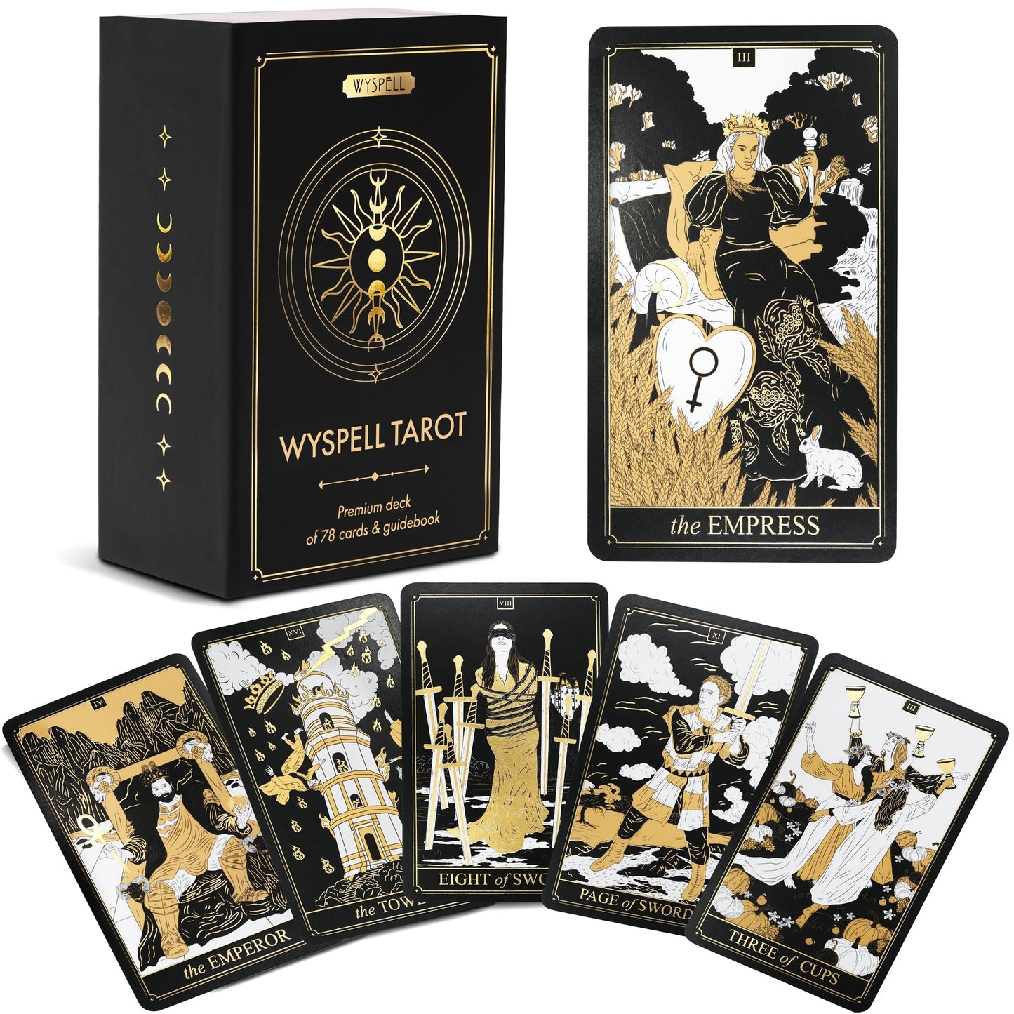 Gold Tarot Deck with Guidebook – Black & Gold 78 Card Tarot Set