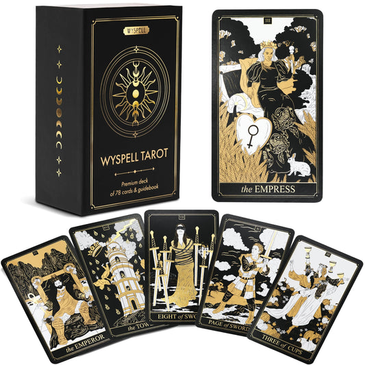 Gold Tarot Deck with Guidebook – Black & Gold 78 Card Tarot Set