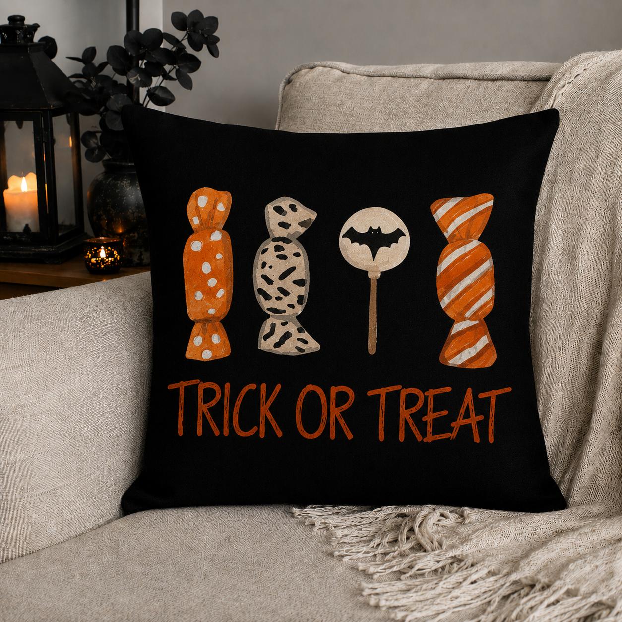 Halloween Burlap Canvas Throw Pillow Covers – Trick or Treat, Haunted House & Jack-O’-Lantern Designs