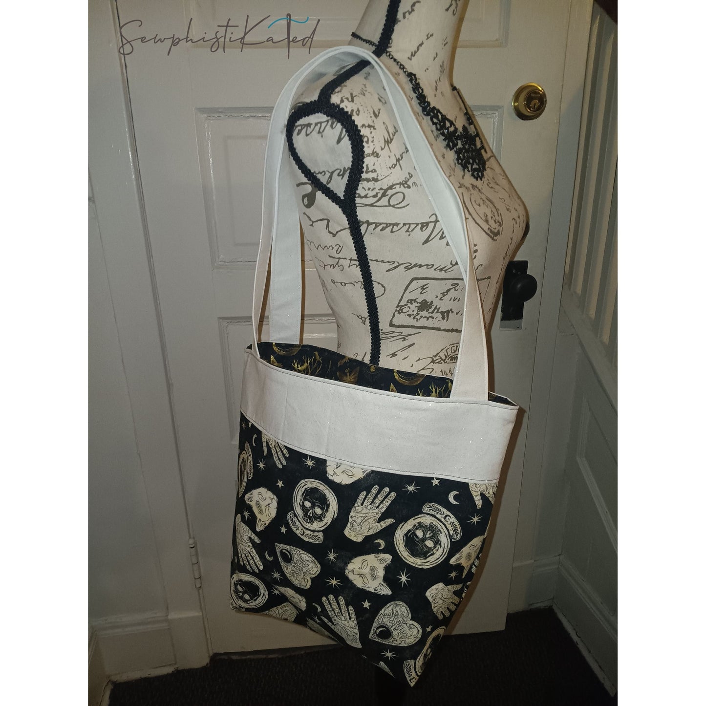 Midnight Divination Tote Bag – Handmade Witchy Bag with Multiple Pockets & Mystic Print