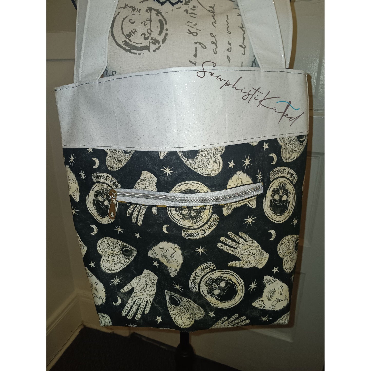 Midnight Divination Tote Bag – Handmade Witchy Bag with Multiple Pockets & Mystic Print