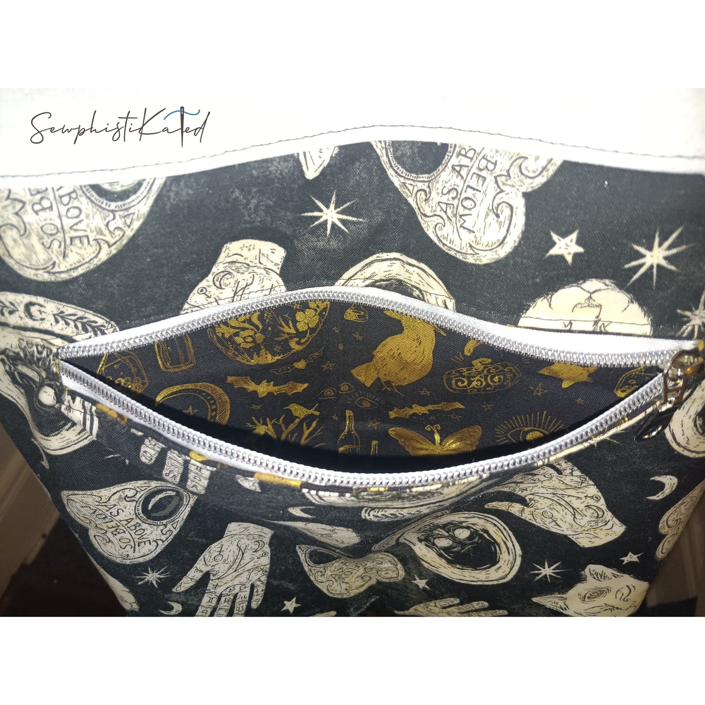Midnight Divination Tote Bag – Handmade Witchy Bag with Multiple Pockets & Mystic Print