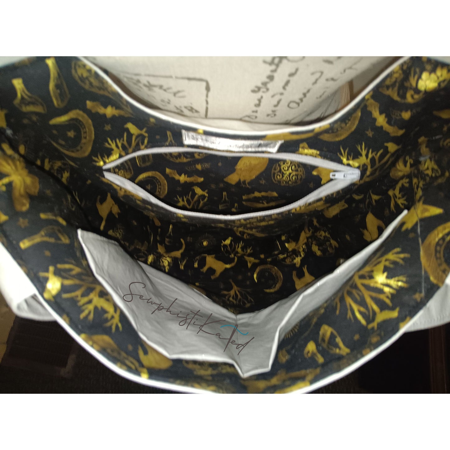 Midnight Divination Tote Bag – Handmade Witchy Bag with Multiple Pockets & Mystic Print