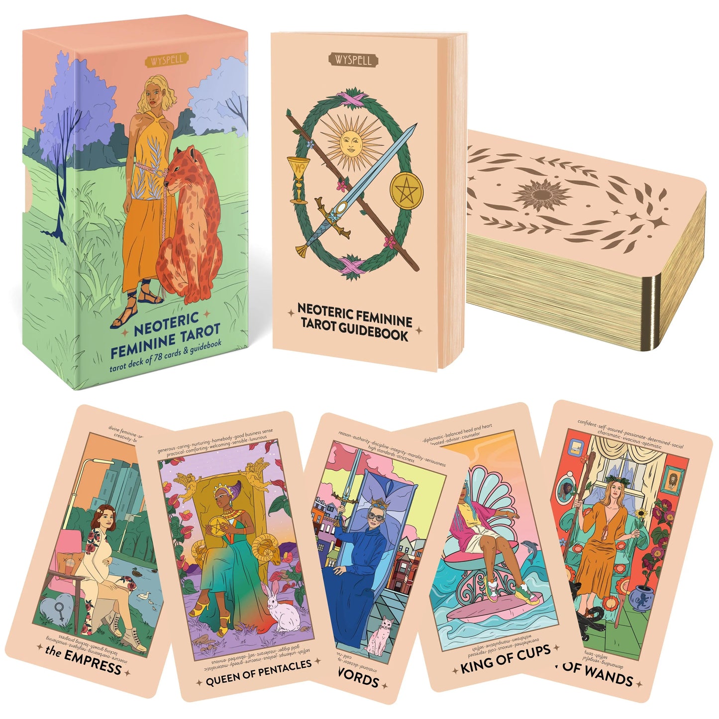 Neoteric Feminine Tarot Keyword Edition with Guidebook – Black & Gold Beginner Tarot Deck