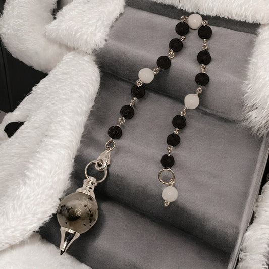 Rainbow Moonstone Sephoroton with Lava Beads Pendulum