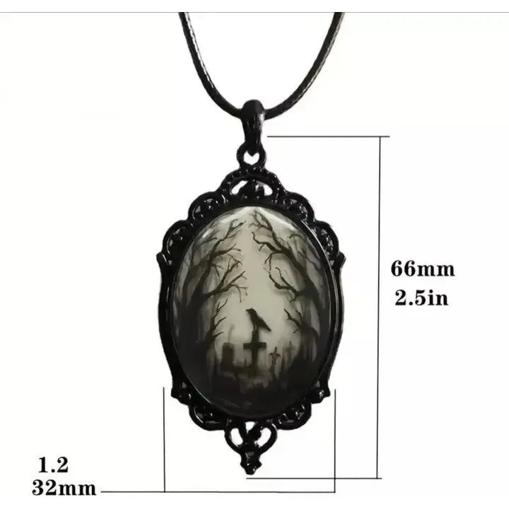 Raven Graveyard Gothic Pendant Necklace